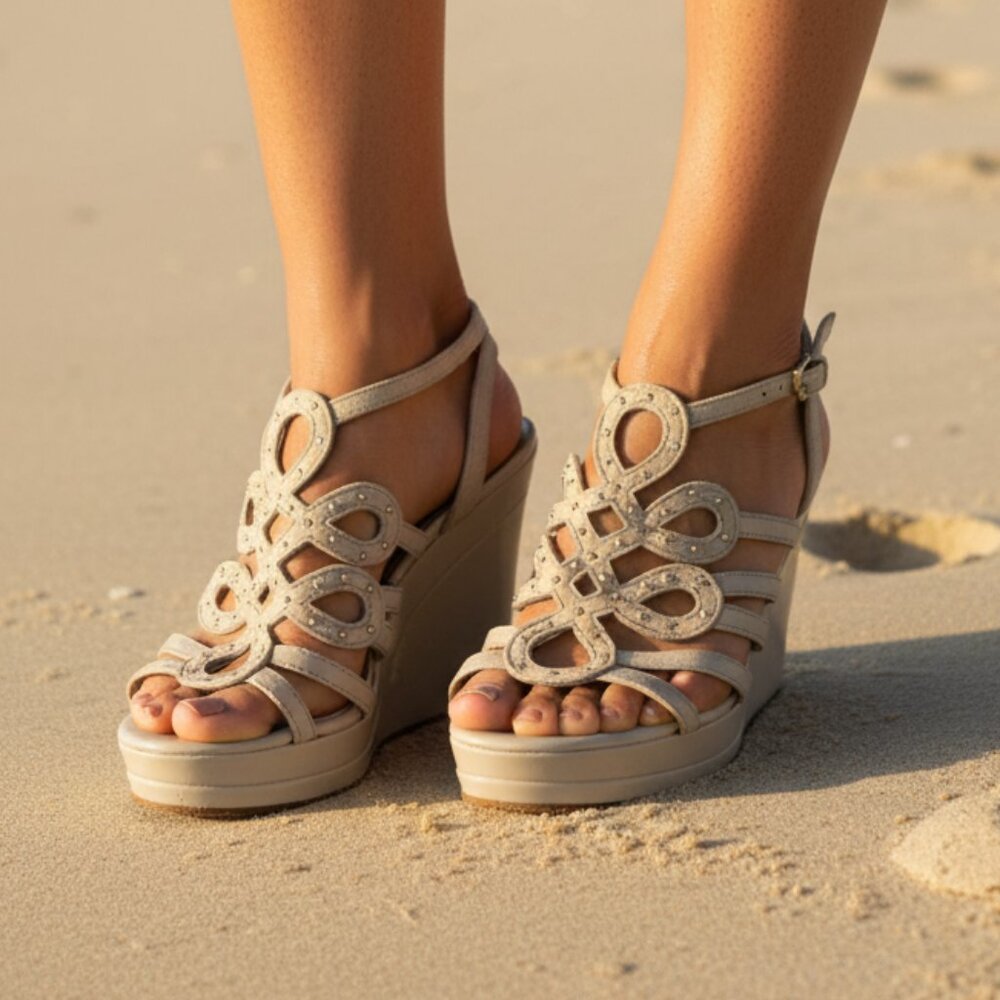 Sassy! White House Black Market Patent Wedge Sandals — Nude Tone